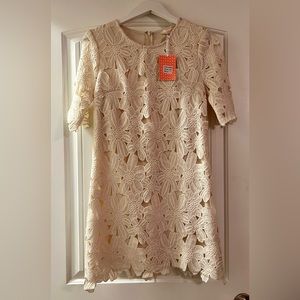 MOON Dress Cream Lace Overlay Short Sleeve Mini.  Size Medium.  NWT
